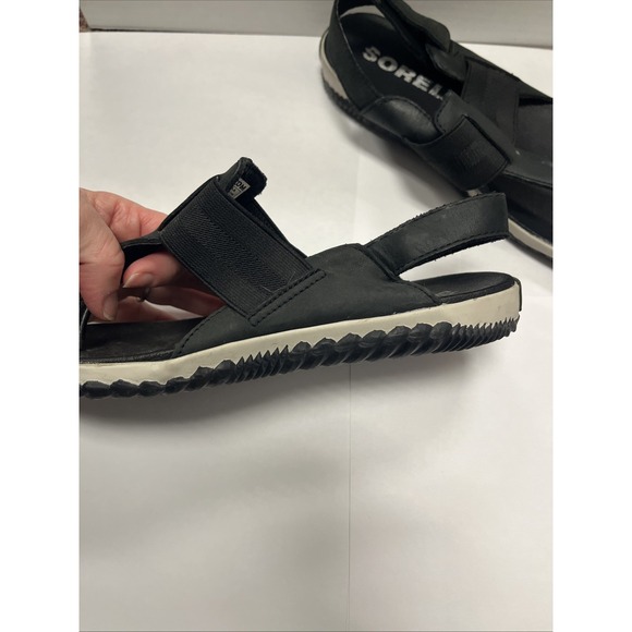 Sorel Out N About Black Leather Slingback‎ Thong Sandals Black Women's 7.5 Shoes - Picture 5 of 11